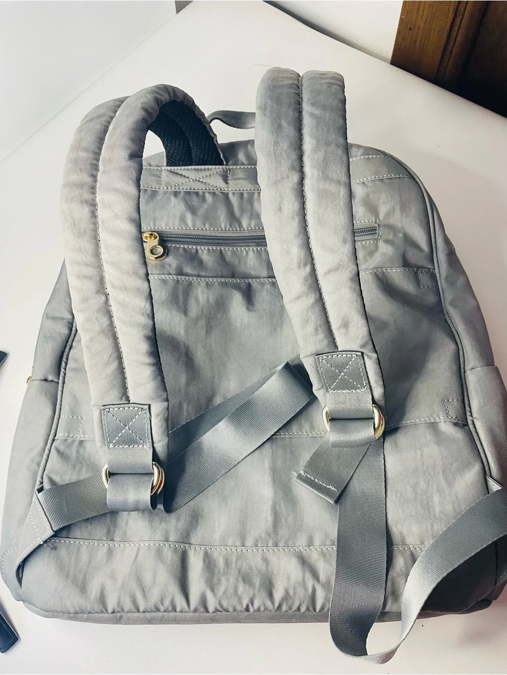 Lily & Drew Light wright Gray Nylon Backpack Organizer Gold Zippers Spacious